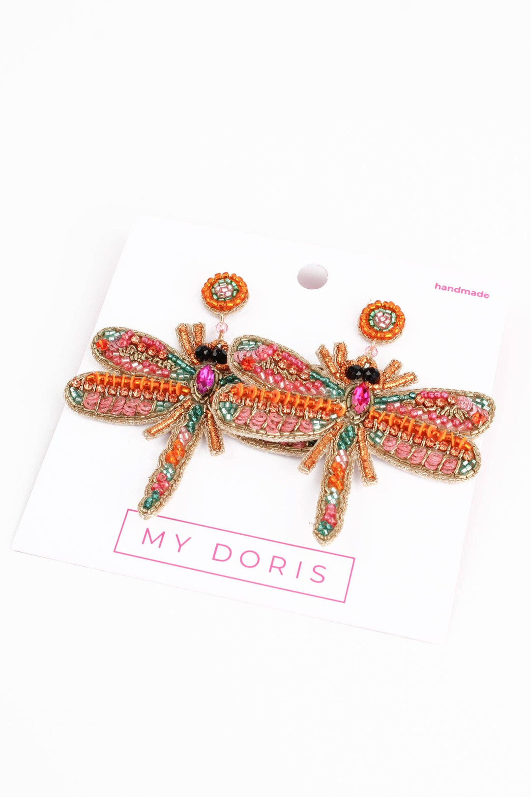 BEADED PINK DRAGONFLY EARRING