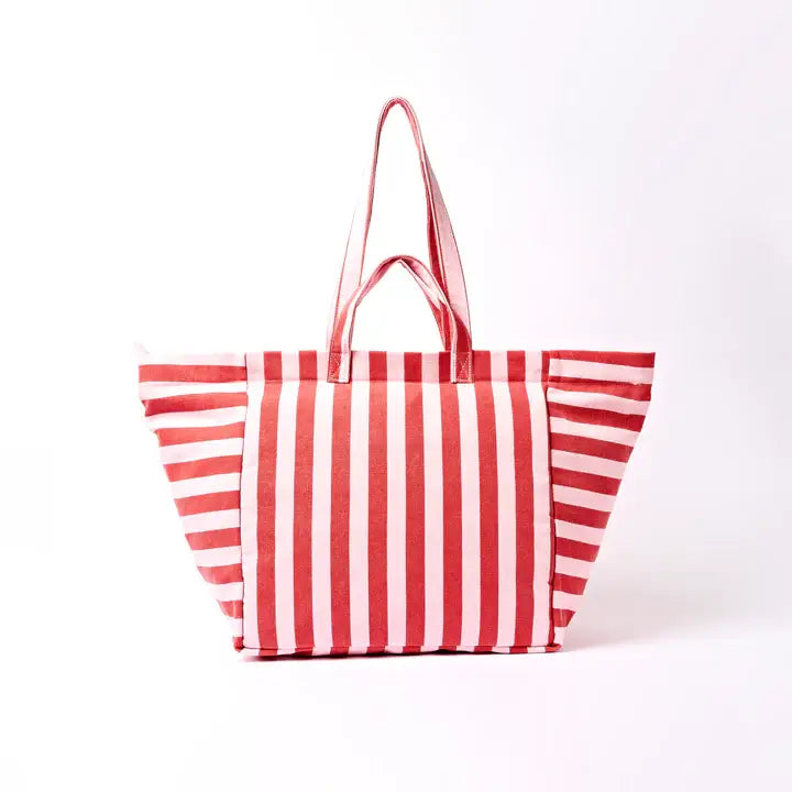 Marylebone Tote Bag in Strawberry Stripe Cotton Canvas: Large