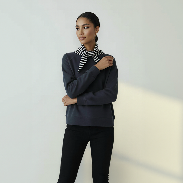 Striped Wool Blend Light Weight Triangle Neck Scarf: Navy Grey