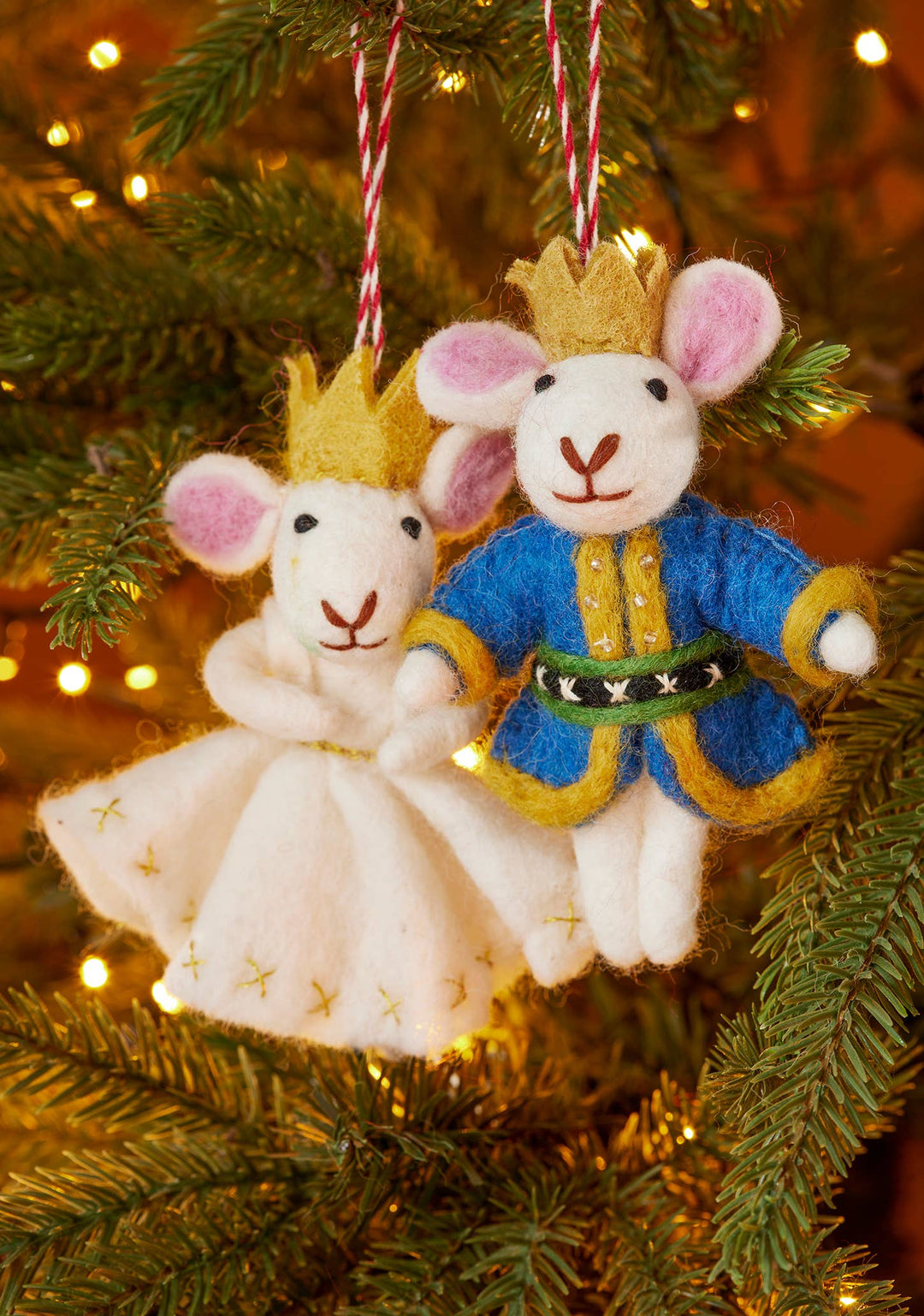 Set of 2 Felt King & Queen Mice Decorations