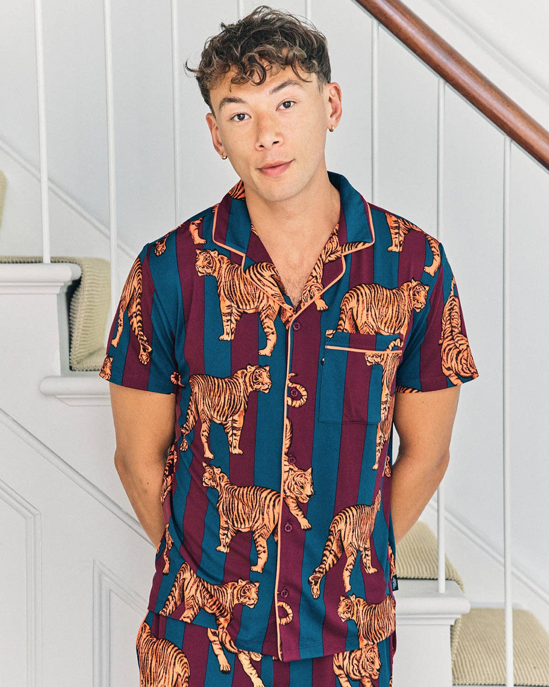 Tiger Stripe Print Long Pyjama Set: M