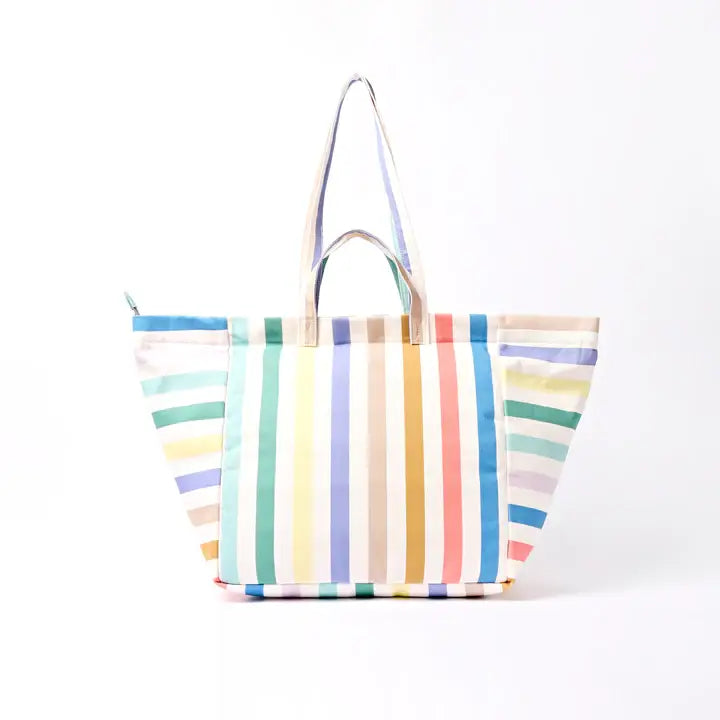 Marylebone Tote Bag in Pastel Multi Stripe Cotton Canvas: Large