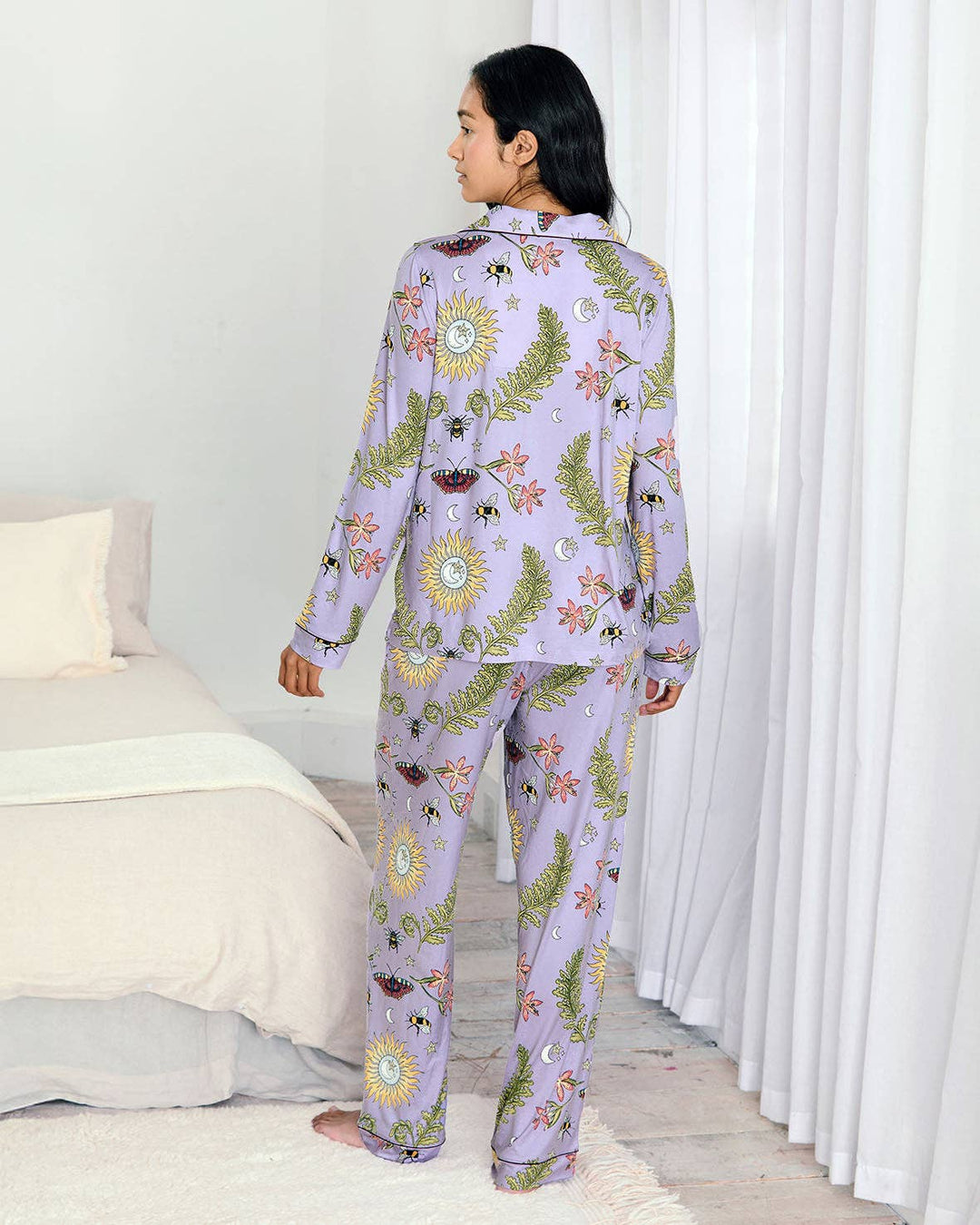 Moonlit Forest Print Long Pyjama Set: UK 8