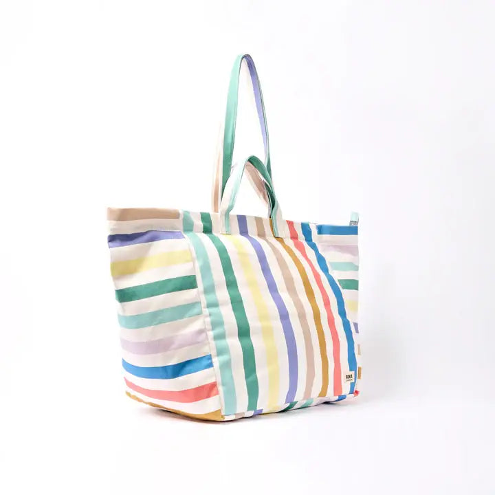 Marylebone Tote Bag in Pastel Multi Stripe Cotton Canvas: Large
