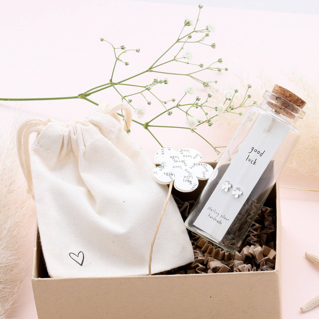 BT017 Earrings In A Message Bottle 'Good Luck': Silver