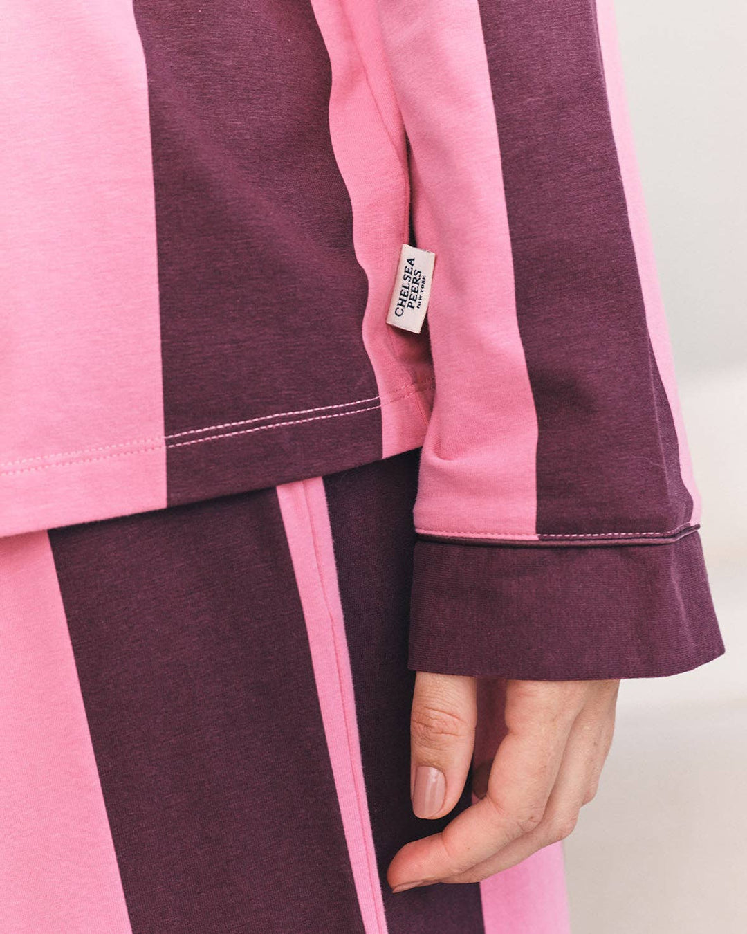 Organic Cotton Stripe Long Pyjama Set - Pink: UK 14