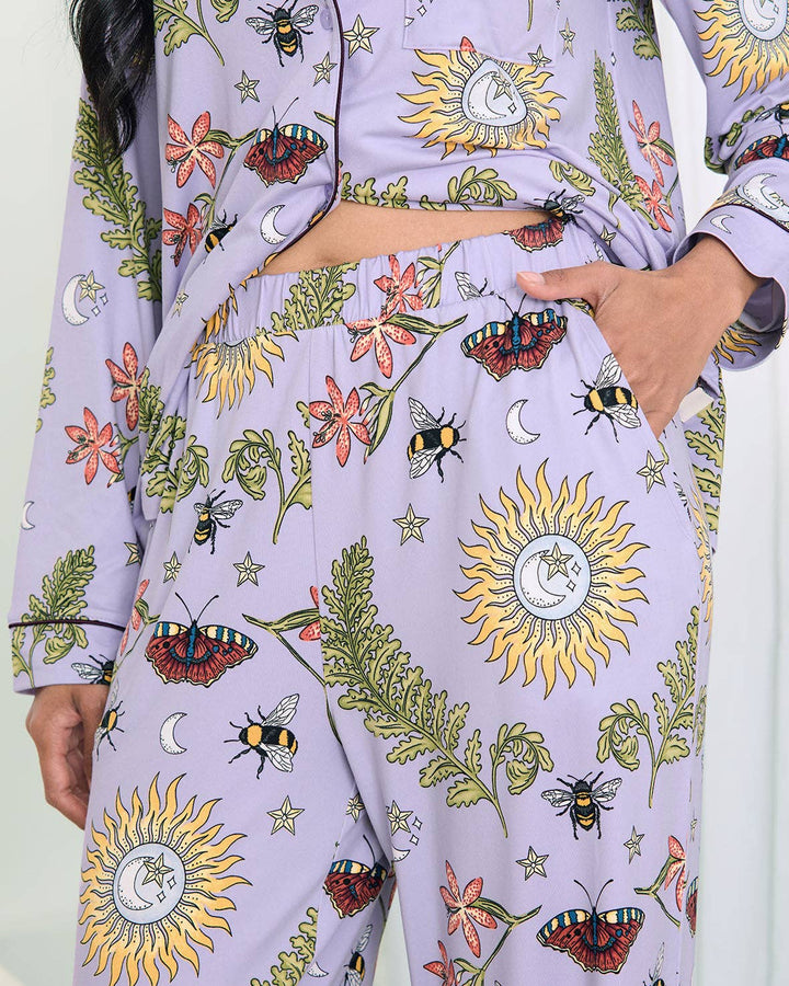 Moonlit Forest Print Long Pyjama Set: UK 16