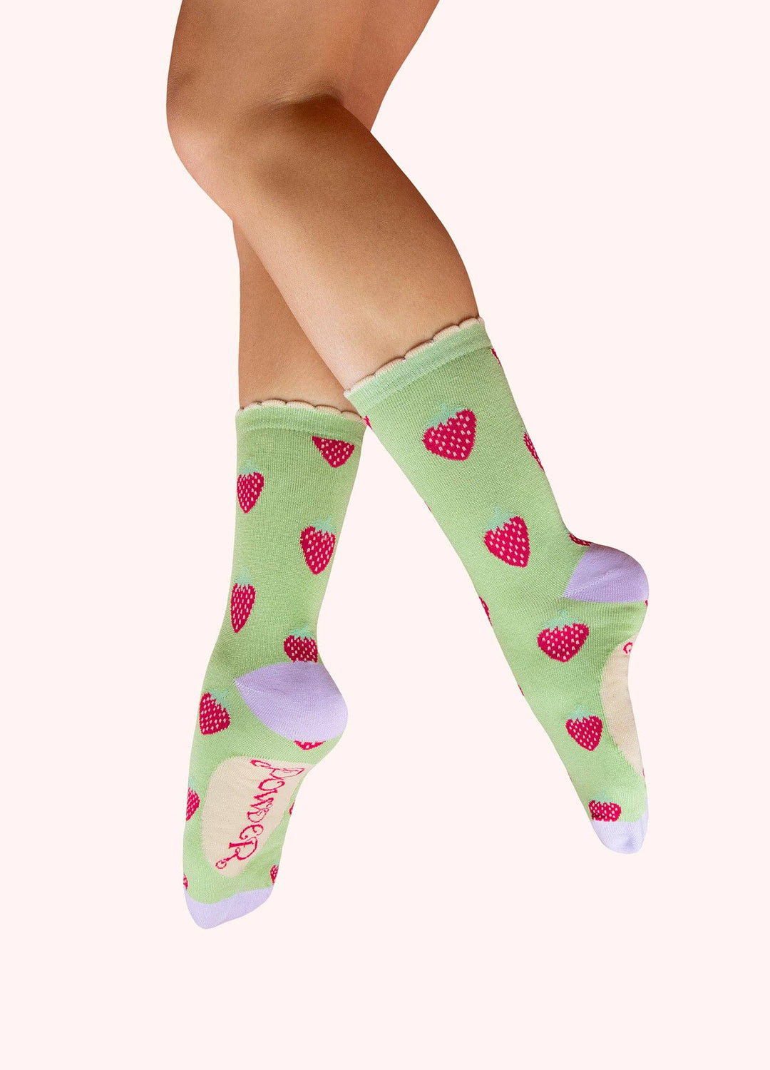 Ladies' Ankle Socks - Succulent Strawberries in Mint: Green