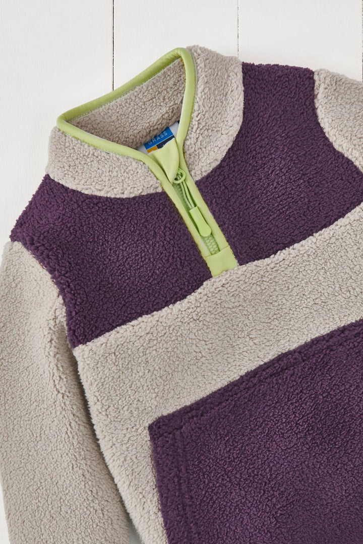 Amythst Purple & Geothermal Grey Borg Quarter Zip Jumper: 5-6years