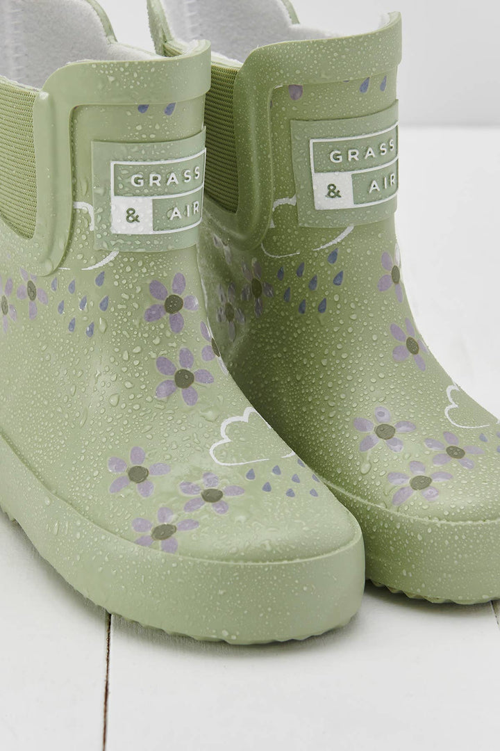 Spring Green Floral Short Colour-Changing Kids Wellies: UK7
