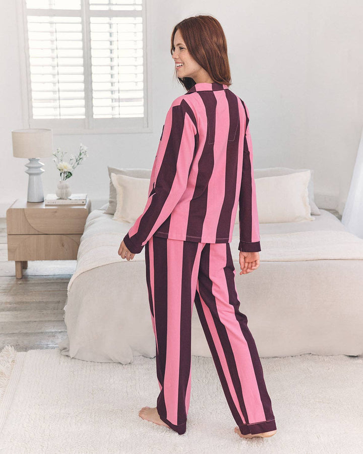 Organic Cotton Stripe Long Pyjama Set - Pink: UK 8