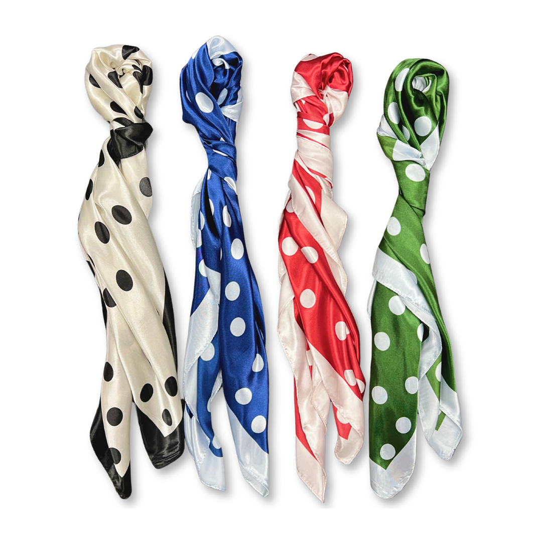 Polka Dot Pattern Silk Touch Square Scarf: Red