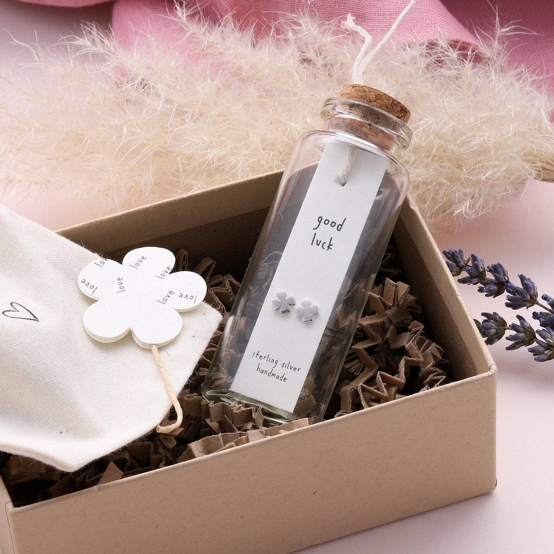 BT017 Earrings In A Message Bottle 'Good Luck': Silver