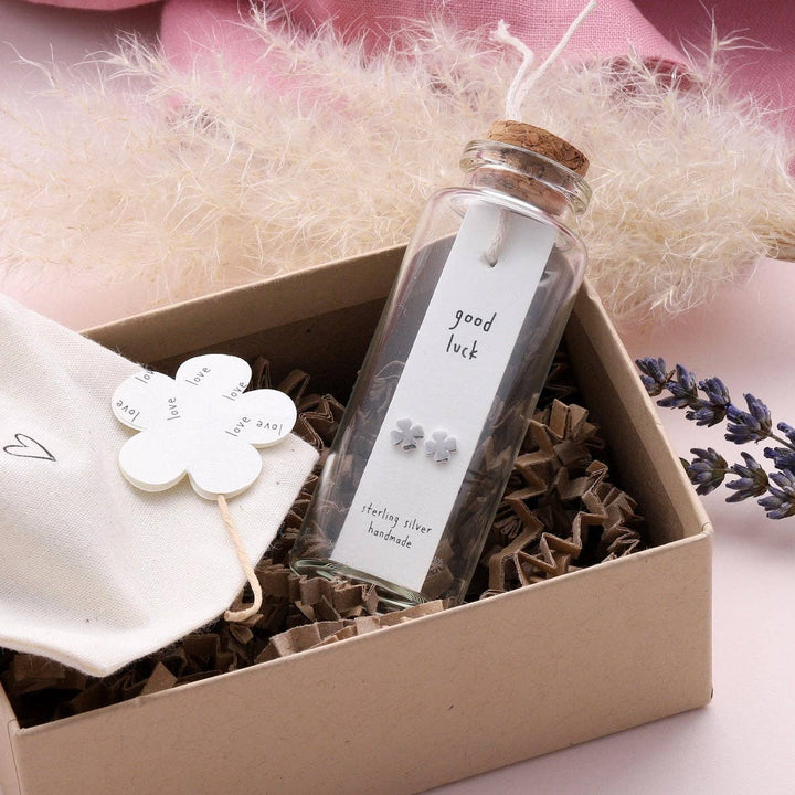 BT017 Earrings In A Message Bottle 'Good Luck': Silver