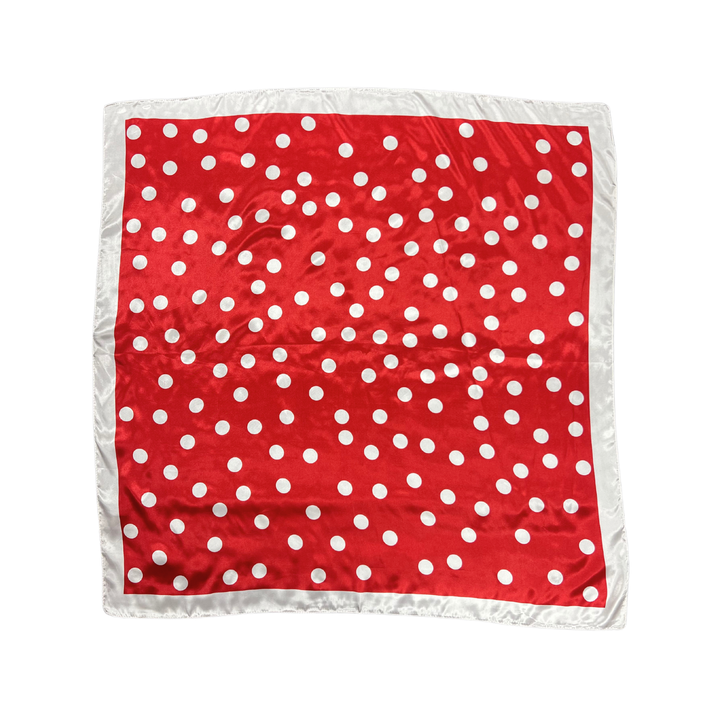 Polka Dot Pattern Silk Touch Square Scarf: White