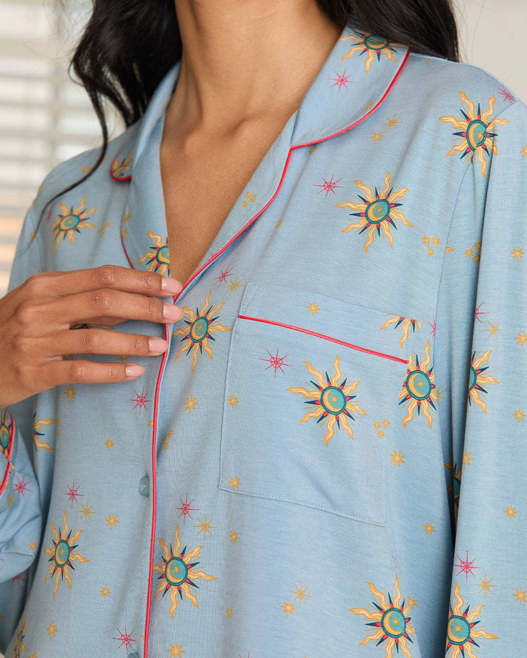 Tencel™ Modal Twinkling Sky Button Up Long Pyjama Set: UK 16