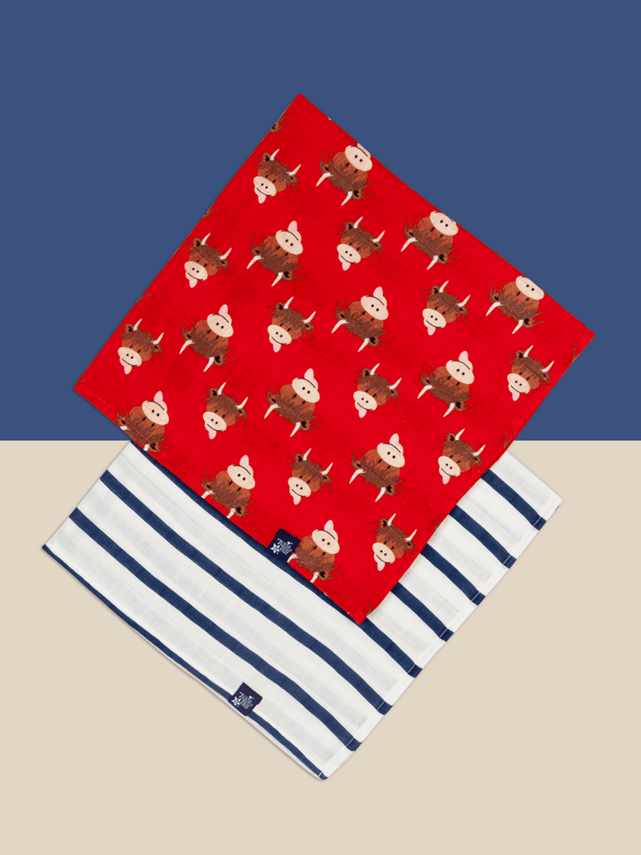 Hamish Highland Cow Muslin Bibs & Squares: One Size / Muslin 2pk bib