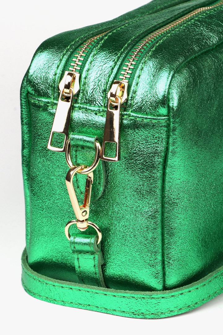 Naomi - Italian Leather Crossbody Bag - Green, Metallic: One-size