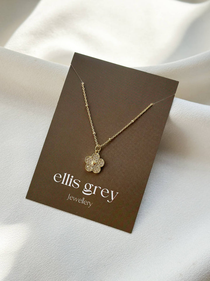 CZ Encrusted Flower 18K Gold Charm Necklace