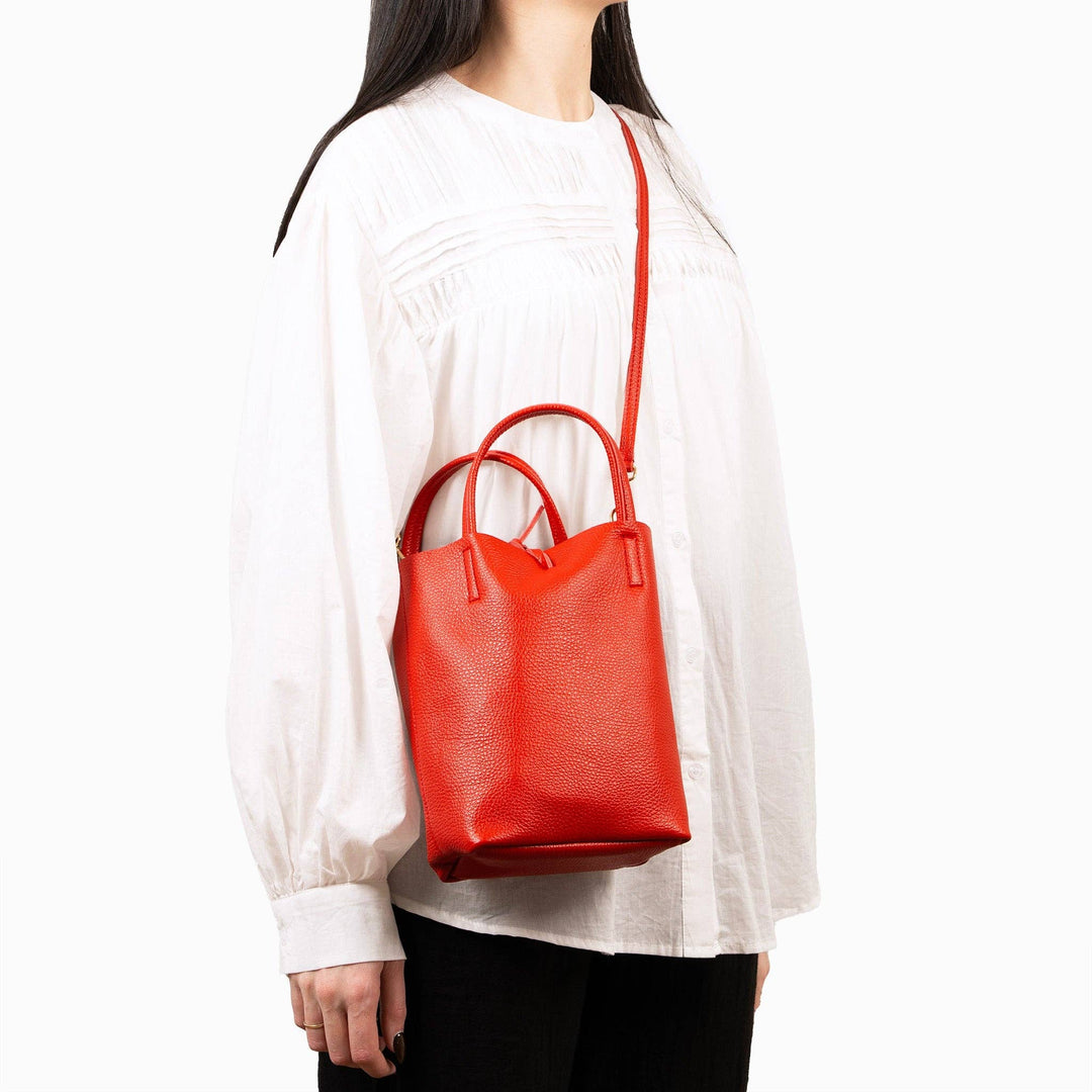 Verona Italian Leather Small Tote Bag - Red, Pebbled: One-size