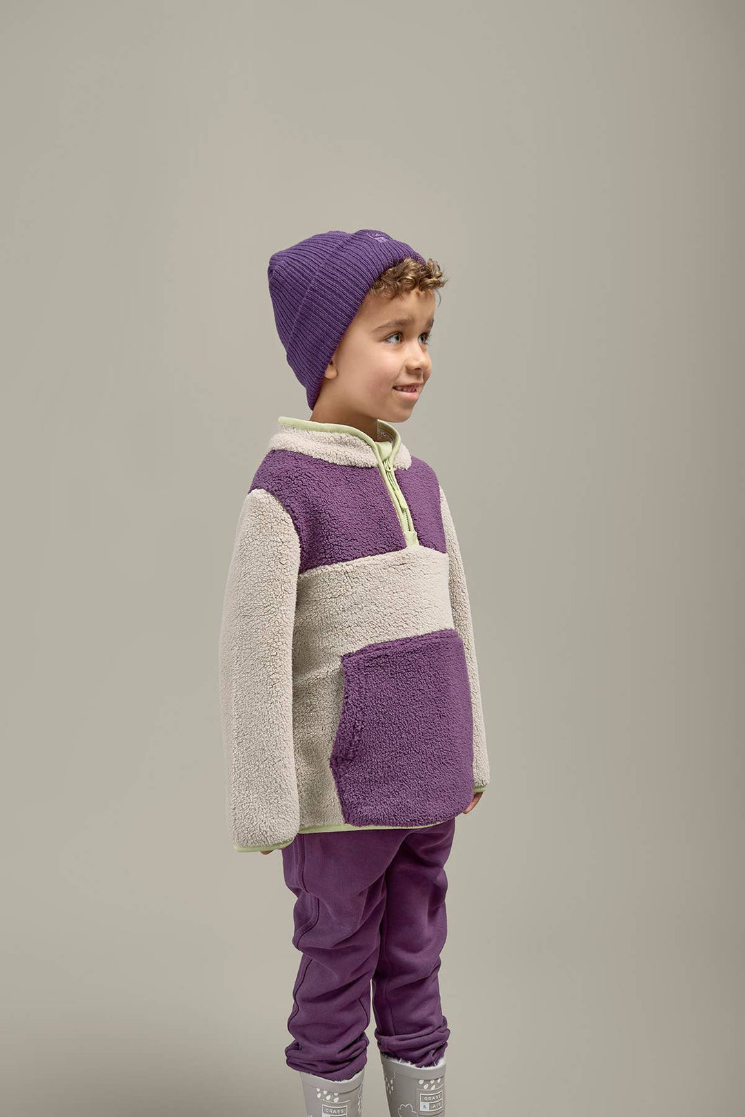 Amythst Purple & Geothermal Grey Borg Quarter Zip Jumper: 5-6years