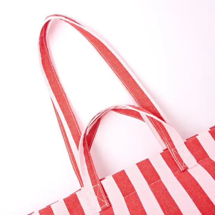 Marylebone Tote Bag in Strawberry Stripe Cotton Canvas: Large