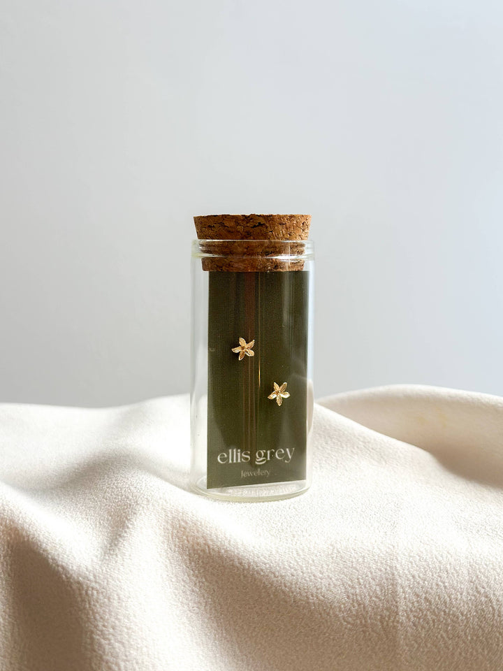 Glass Vial - 18k Gold Flower Stud Earrings