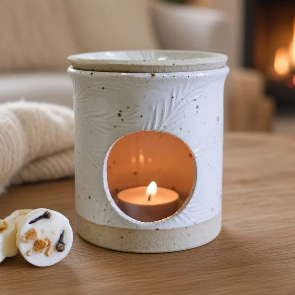Handmade Ceramic Wax Melter - Speckled White