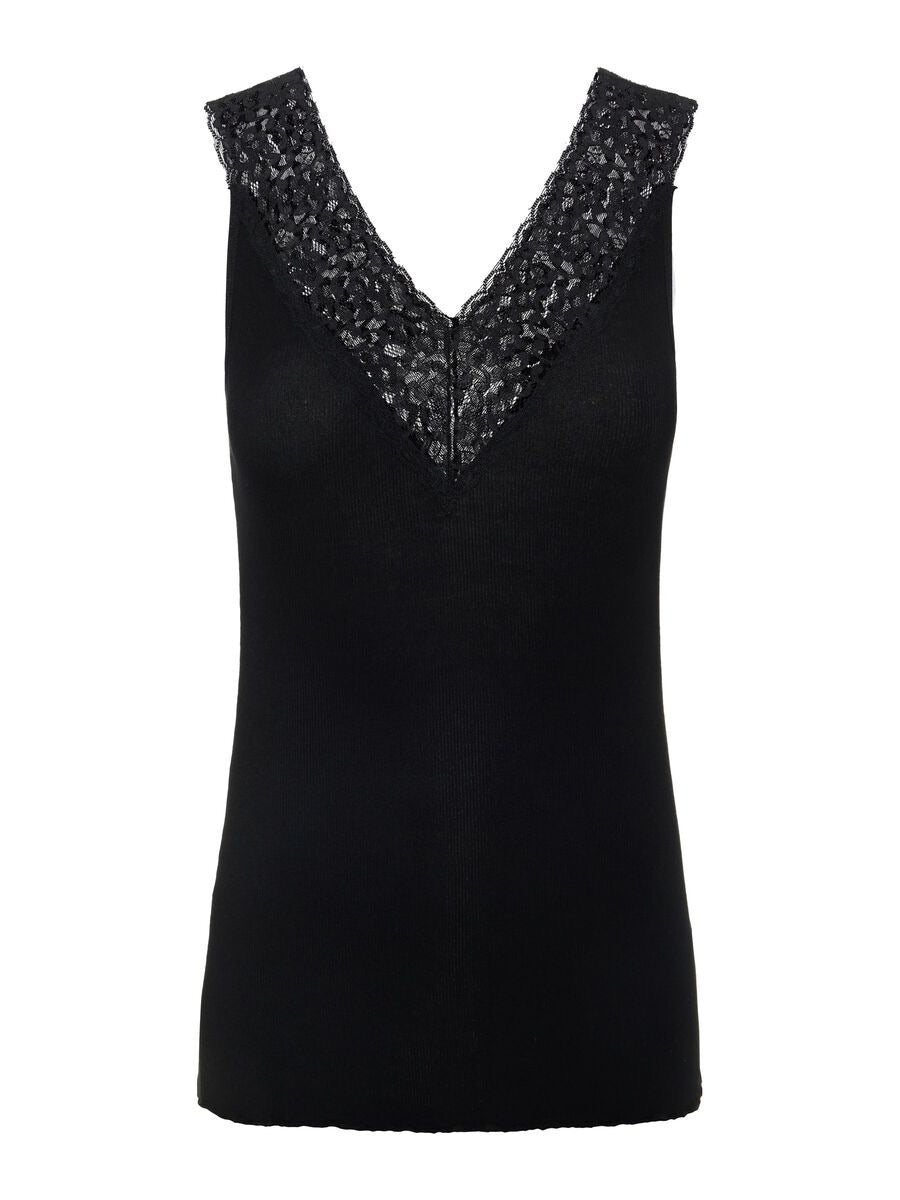 BLACK LACE TRIM VEST