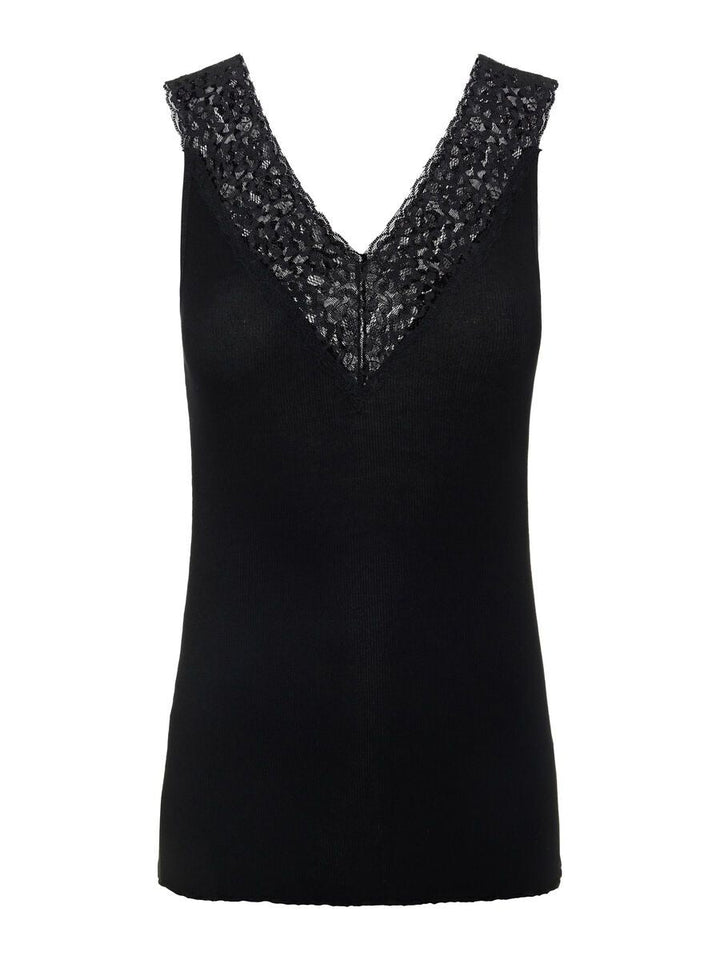 BLACK LACE TRIM VEST