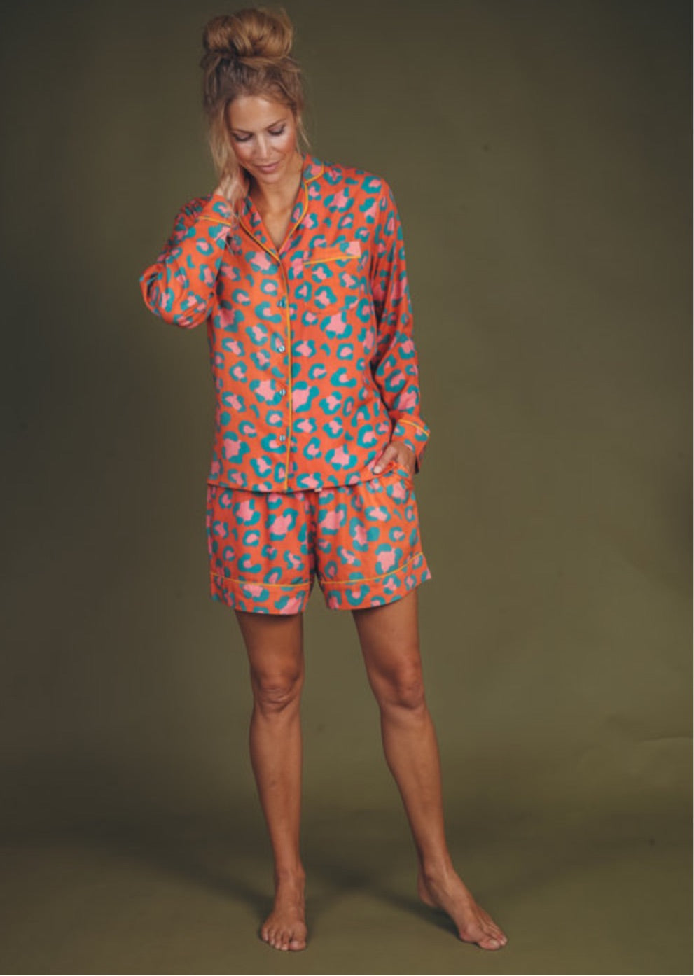 CORAL LEOPARD PRINT PYJAMAS