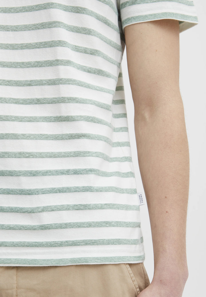 FELDSPAR GREEN STRIPE LINEN MIX T-SHIRT