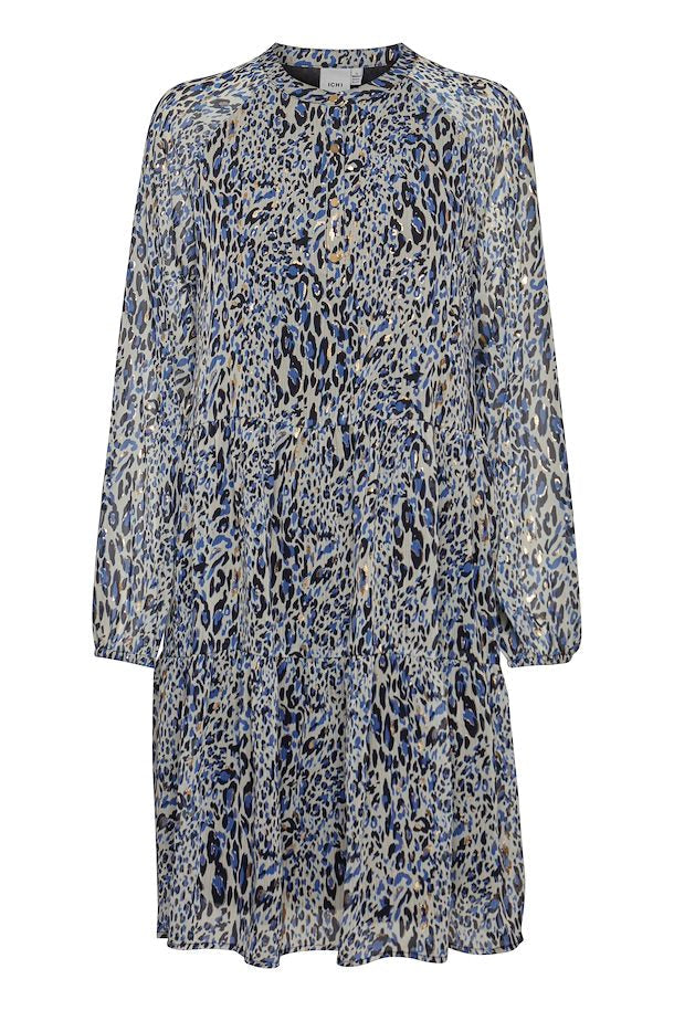 BLUE LEOPARD PRINT DRAMA DRESS