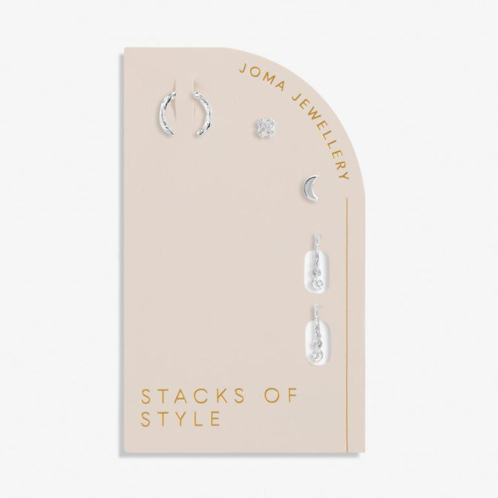 STACKS OF STYLE SILVER MOON EARRINGS SET