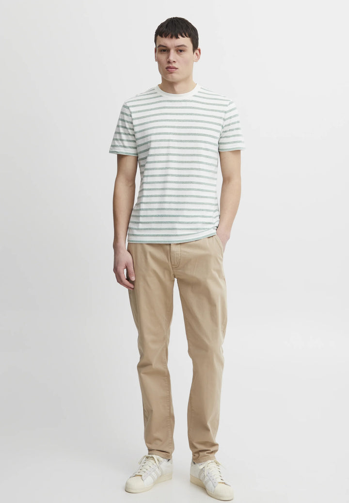 FELDSPAR GREEN STRIPE LINEN MIX T-SHIRT