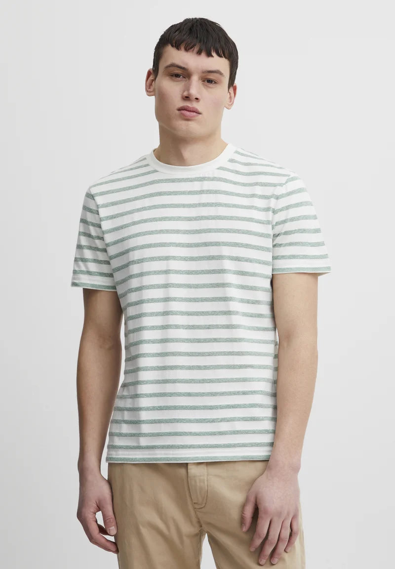 FELDSPAR GREEN STRIPE LINEN MIX T-SHIRT