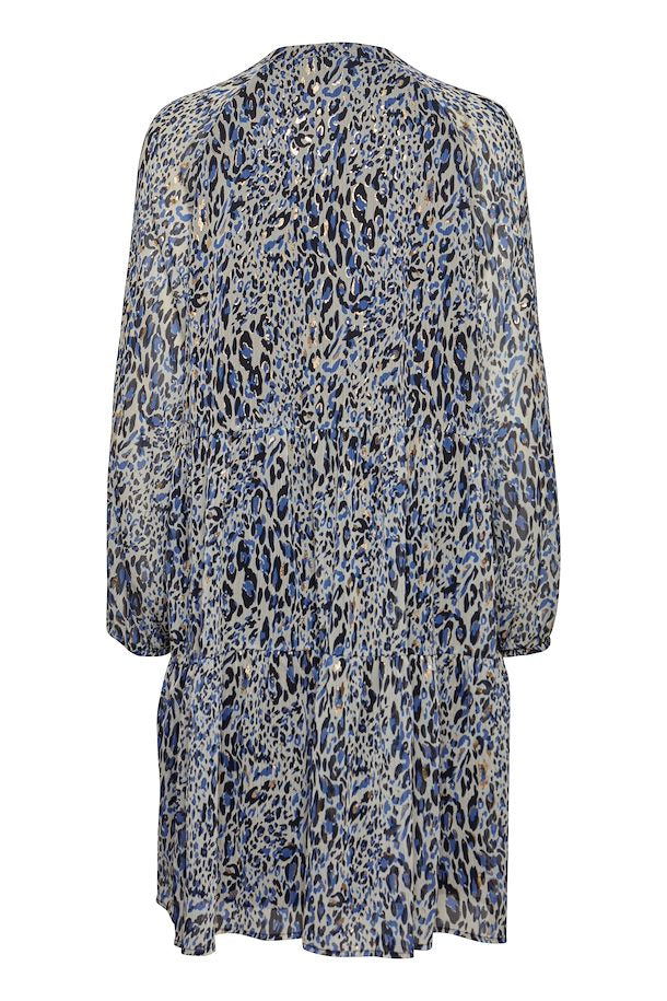 BLUE LEOPARD PRINT DRAMA DRESS