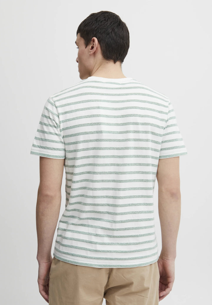 FELDSPAR GREEN STRIPE LINEN MIX T-SHIRT