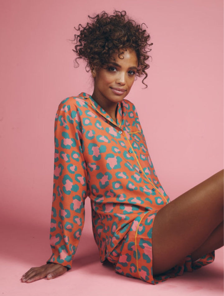 CORAL LEOPARD PRINT PYJAMAS