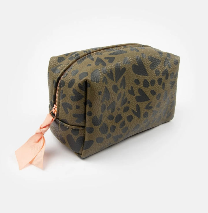 KHAKI & BLACK HEARTS CUBE COSMETICS BAG