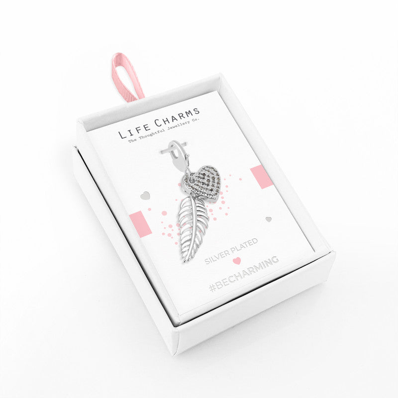 FEATHER & HEART CHARM