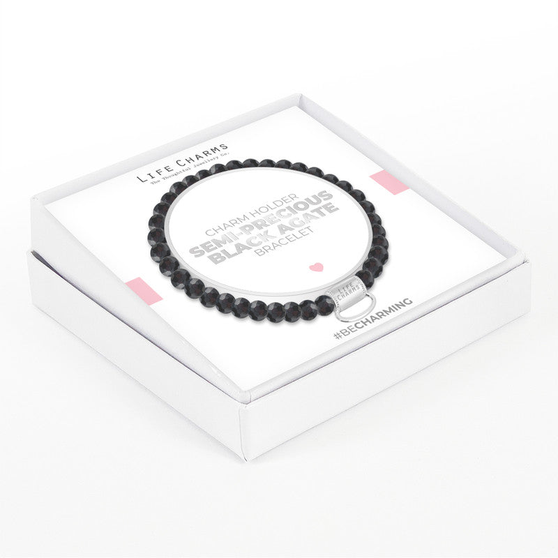 CHARM HOLDER SEMI PRECIOUS BLACK AGATE BRACELET