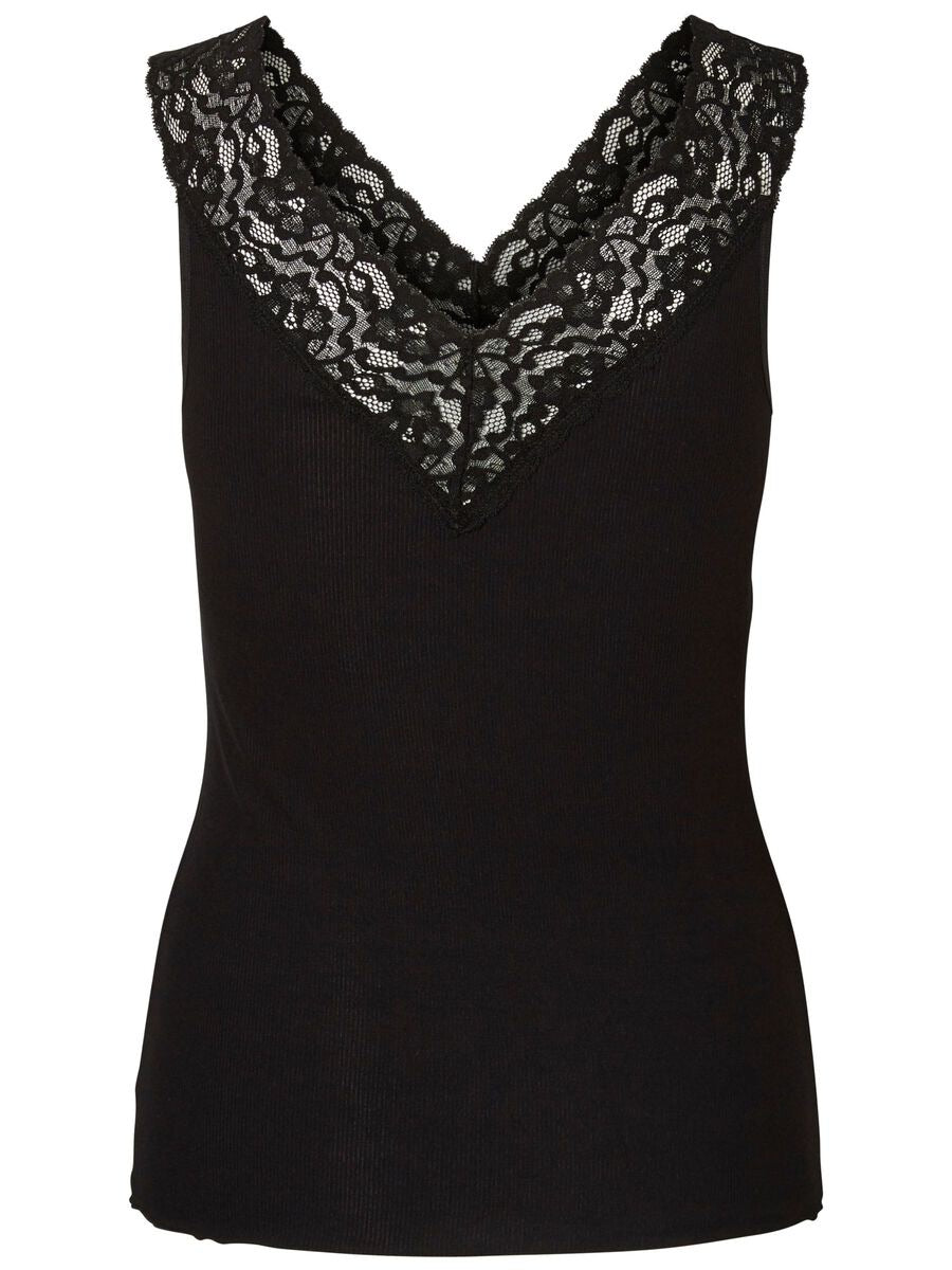 BLACK LACE TRIM VEST