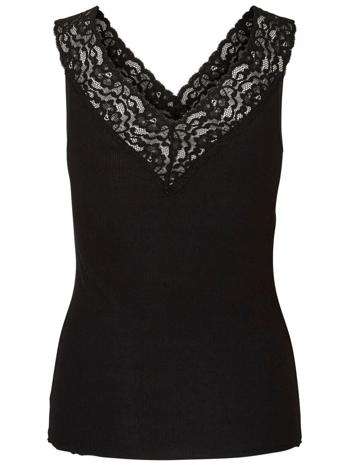 BLACK LACE TRIM VEST
