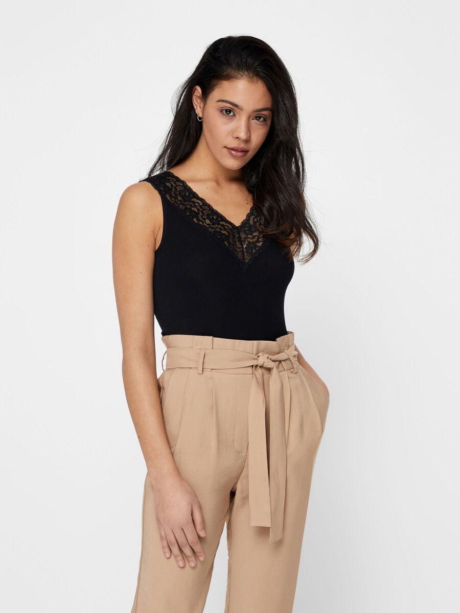 BLACK LACE TRIM VEST