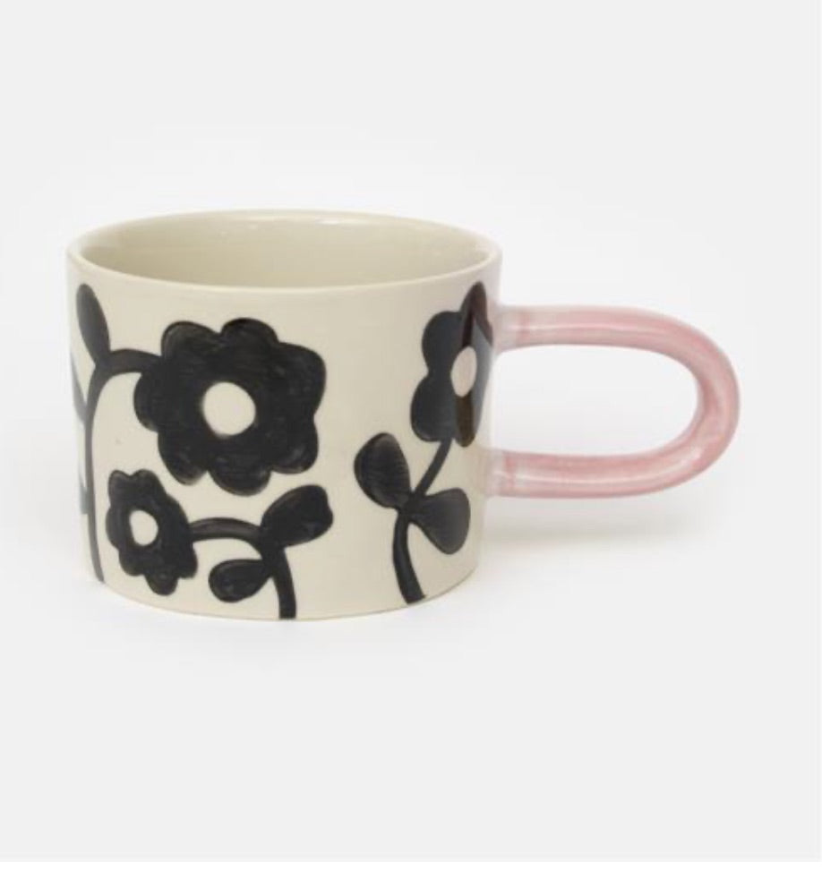 MONO FLORAL PRINT CERAMIC MUG