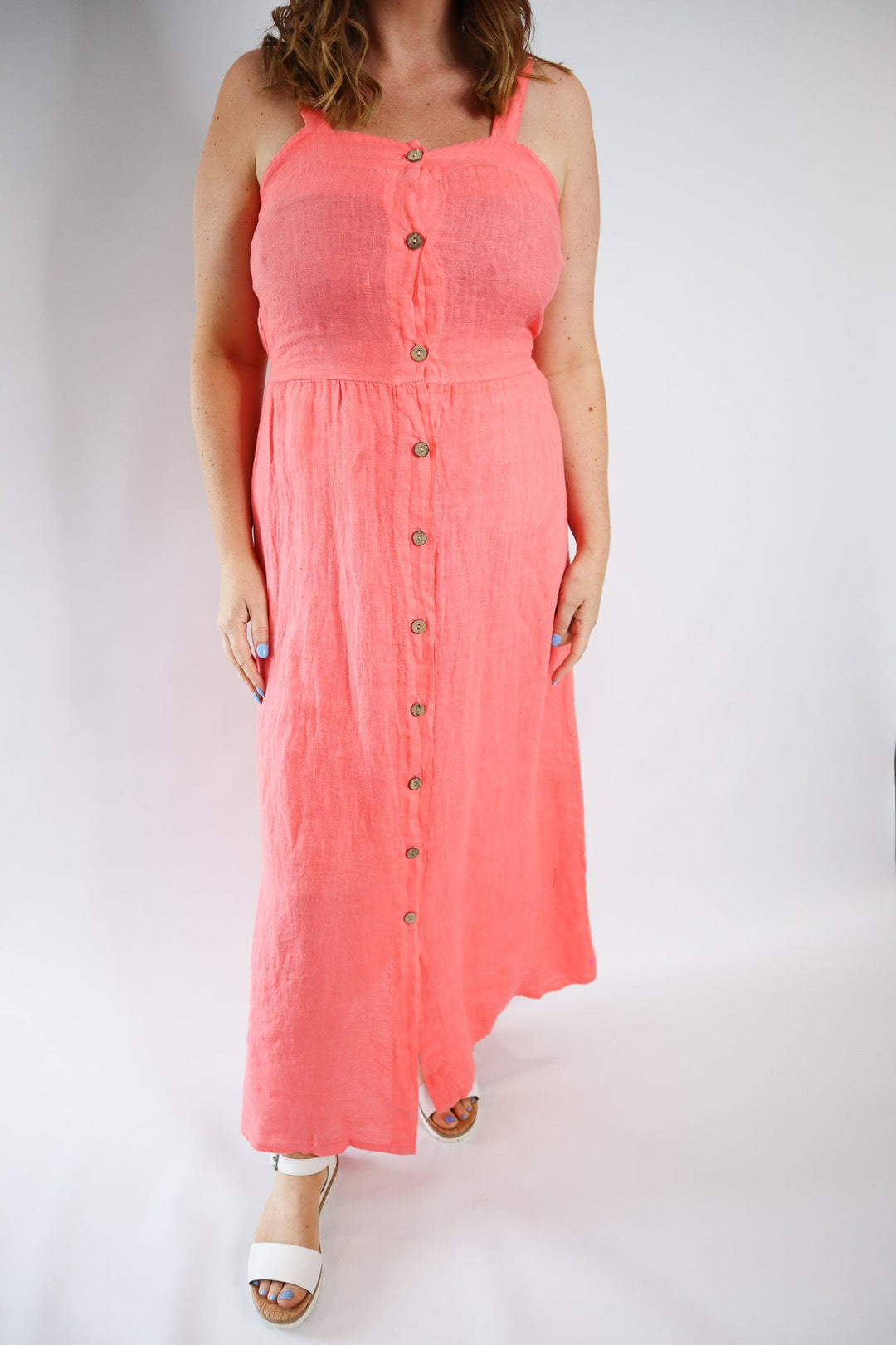 LINEN BUTTON CAMI DRESS