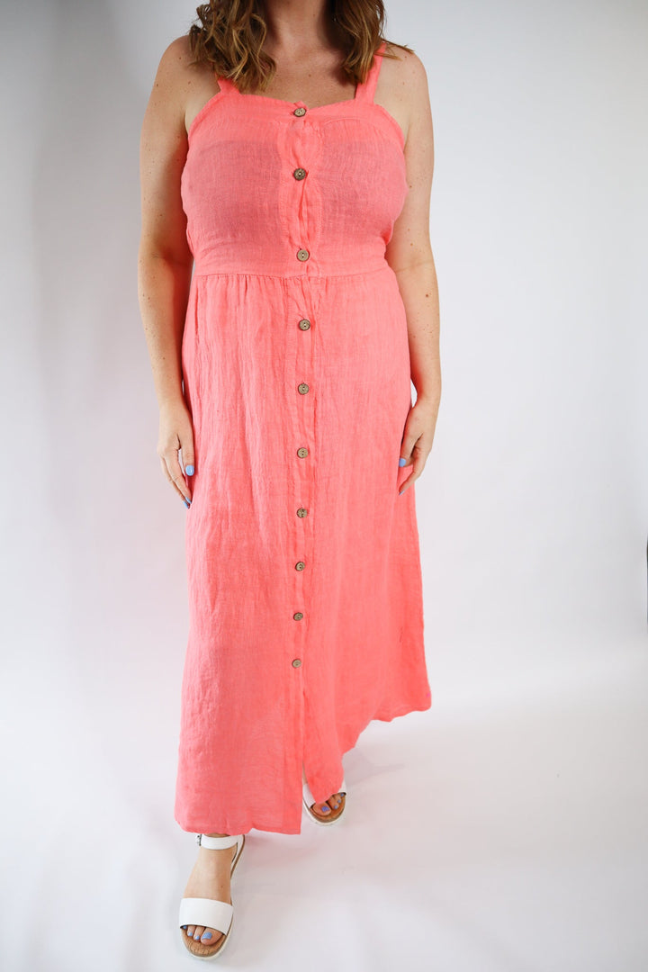 LINEN BUTTON CAMI DRESS