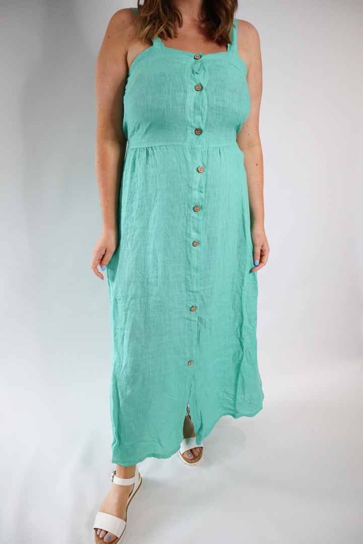 LINEN BUTTON CAMI DRESS