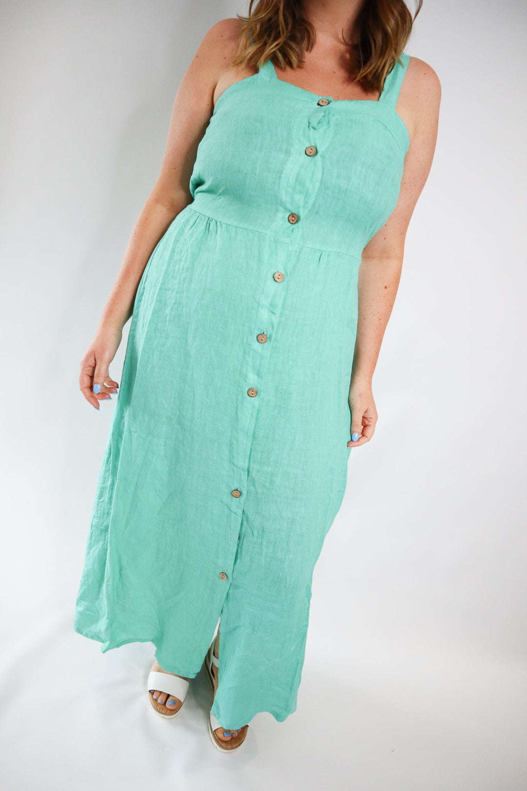 LINEN BUTTON CAMI DRESS